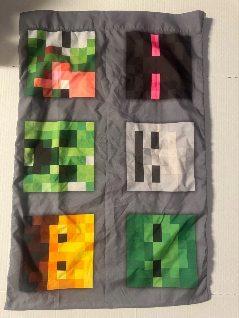 Geometric Minecraft Pillow Case in Gray with Multicolor Squares